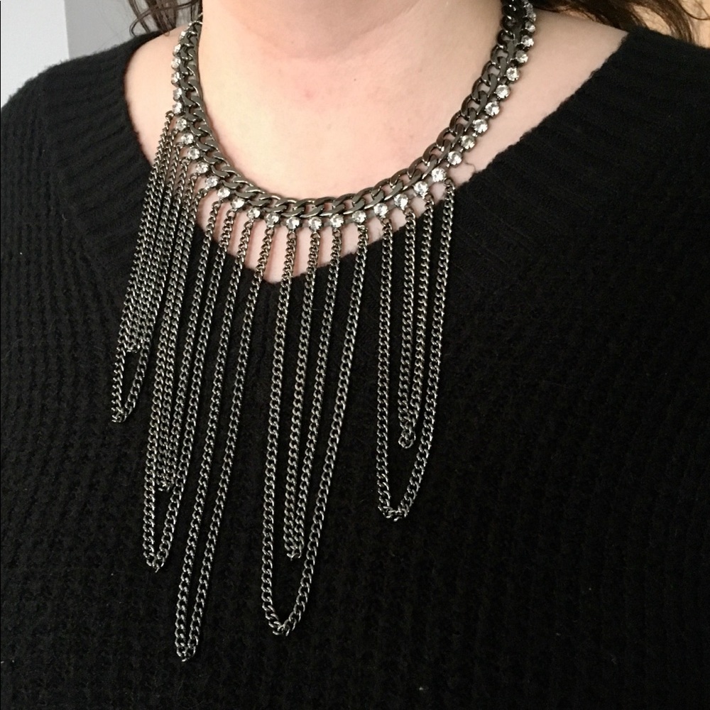Gun Metal Statement Necklace w/Rhinestones